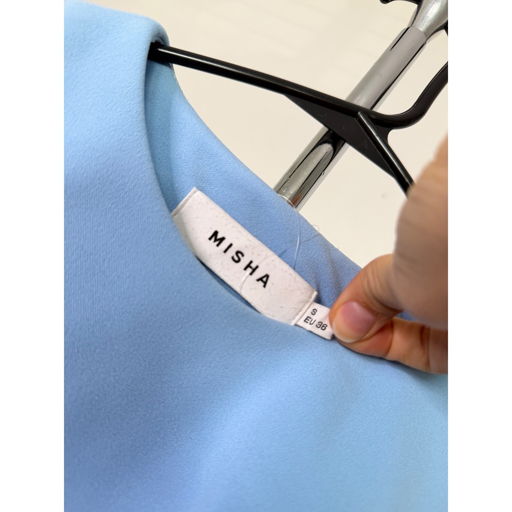 MISHA Ida Dress Powder Blue Ruched Midi Sleeveless Cocktail  Womens S - Picture 7 of 9